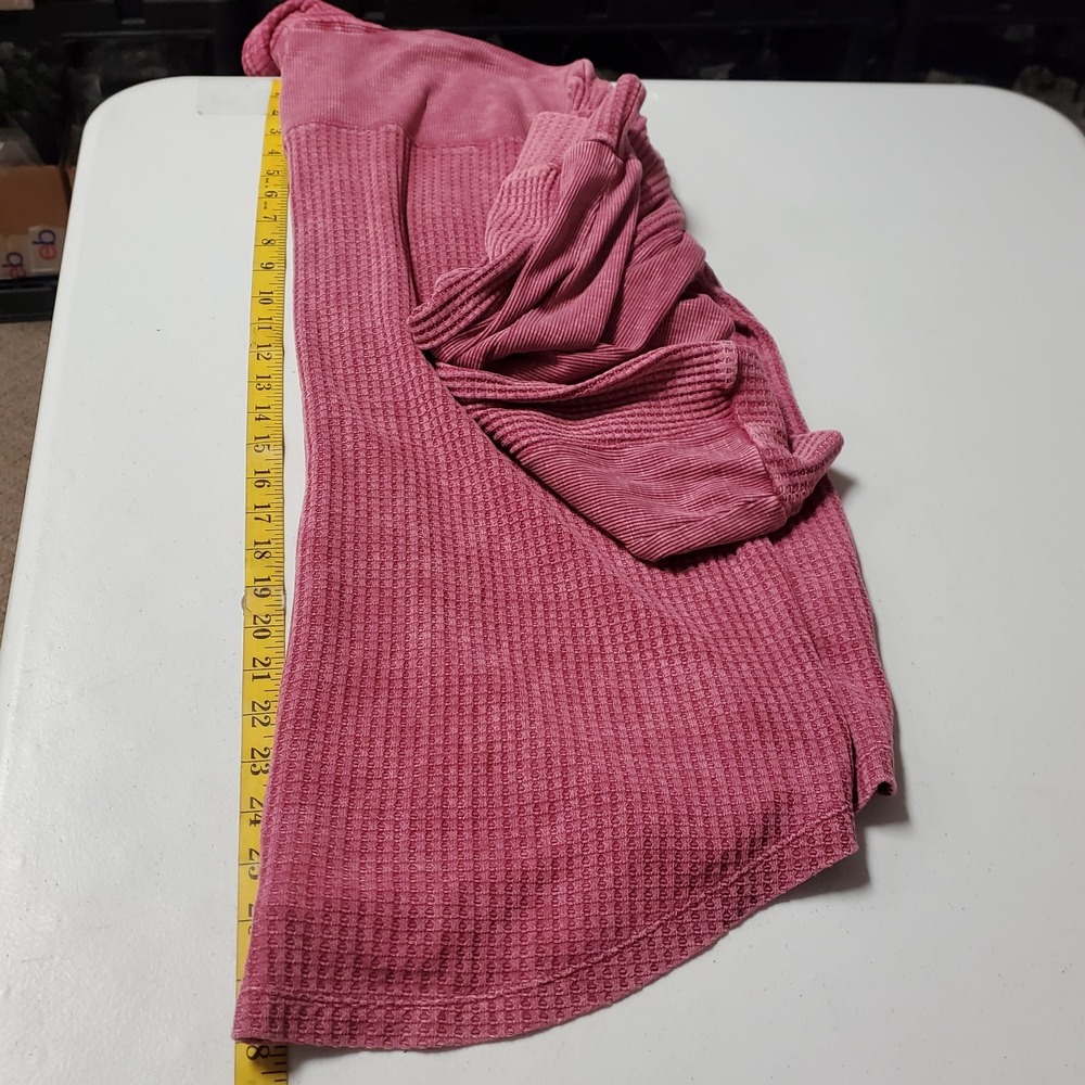 Pink Thermal Distressed Button Up Shirt Size 2XL Waffle Knit Bohemian Layer Fall - Picture 5 of 8